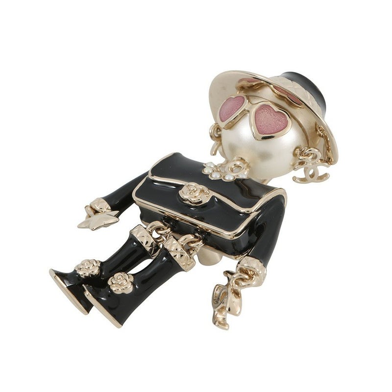 シャネル ブローチ 人形モチーフ フェイクパール ココマーク ABG223 CHANEL アクセサリー 黒