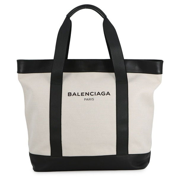 バレンシアガ トートバッグ ネイビートート レザー/キャンバス 374767 BALENCIAGA 黒 白