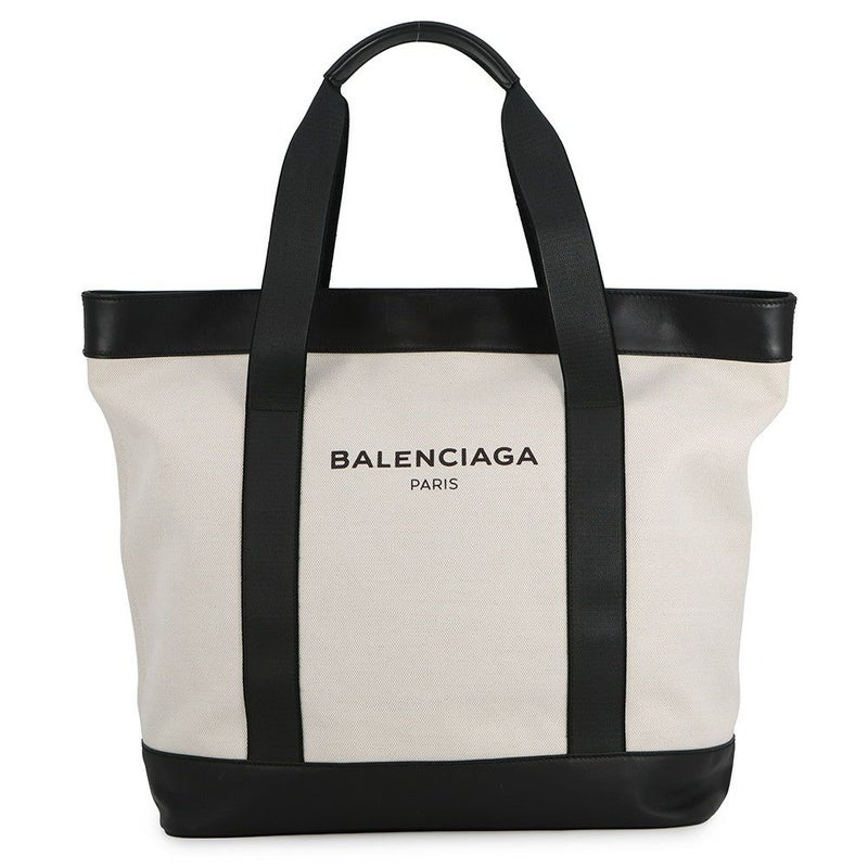 バレンシアガ トートバッグ ネイビートート レザー/キャンバス 374767 BALENCIAGA 黒 白