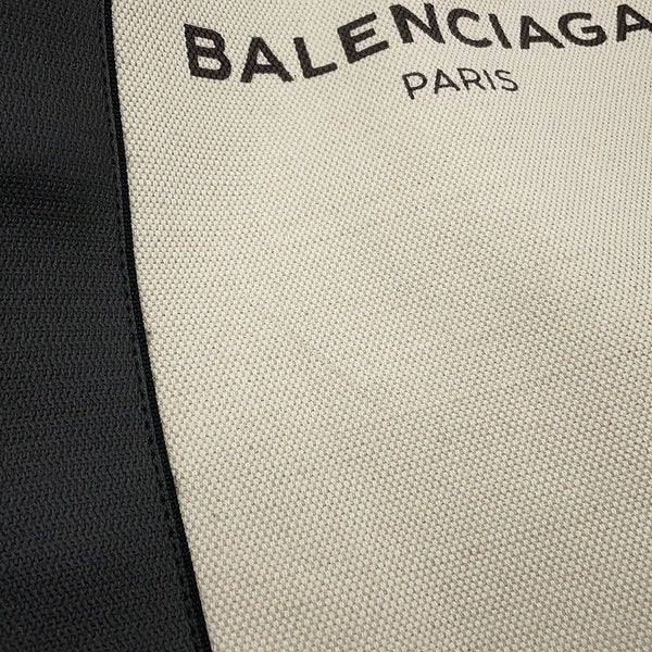 バレンシアガ トートバッグ ネイビートート レザー/キャンバス 374767 BALENCIAGA 黒 白