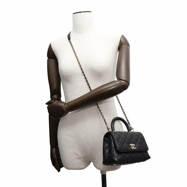 シャネル ハンドバッグ ココマーク トップハンドル ミニ フラップ キャビアスキン AS2215 CHANEL 2wayショルダー 黒