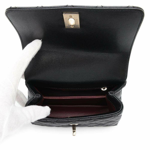 シャネル ハンドバッグ ココマーク トップハンドル ミニ フラップ キャビアスキン AS2215 CHANEL 2wayショルダー 黒