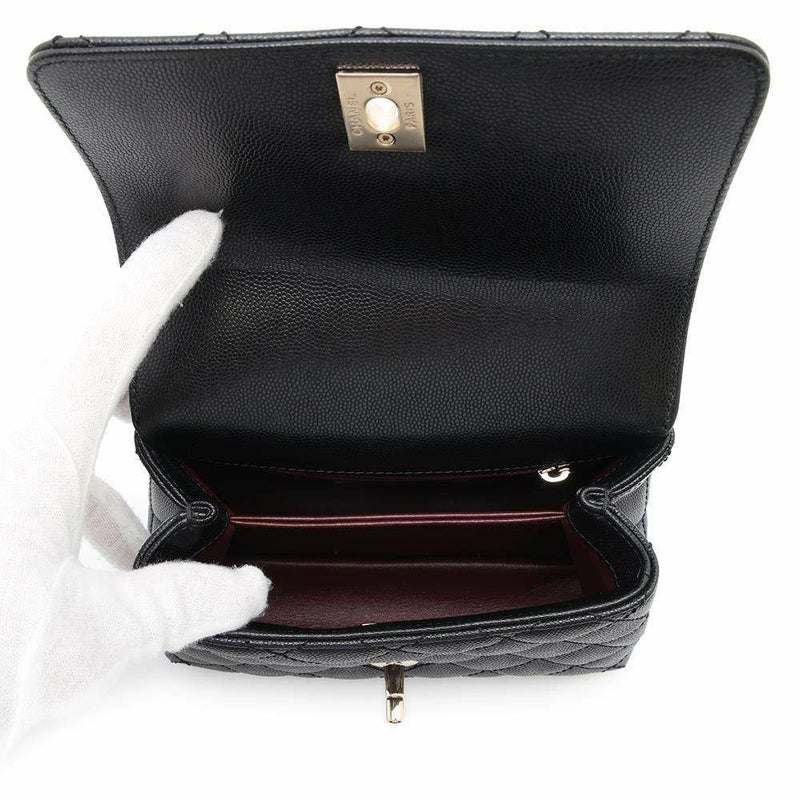 シャネル ハンドバッグ ココマーク トップハンドル ミニ フラップ キャビアスキン AS2215 CHANEL 2wayショルダー 黒