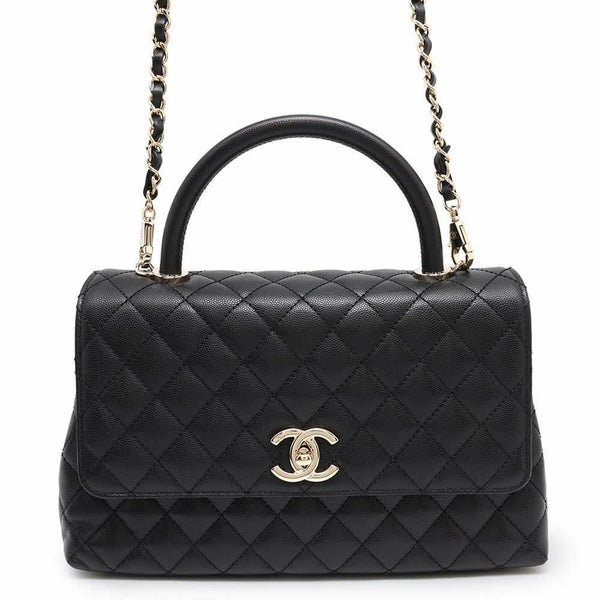 シャネル ハンドバッグ マトラッセ ココマーク ハンドル フラップ キャビアスキン A92991 2way 黒