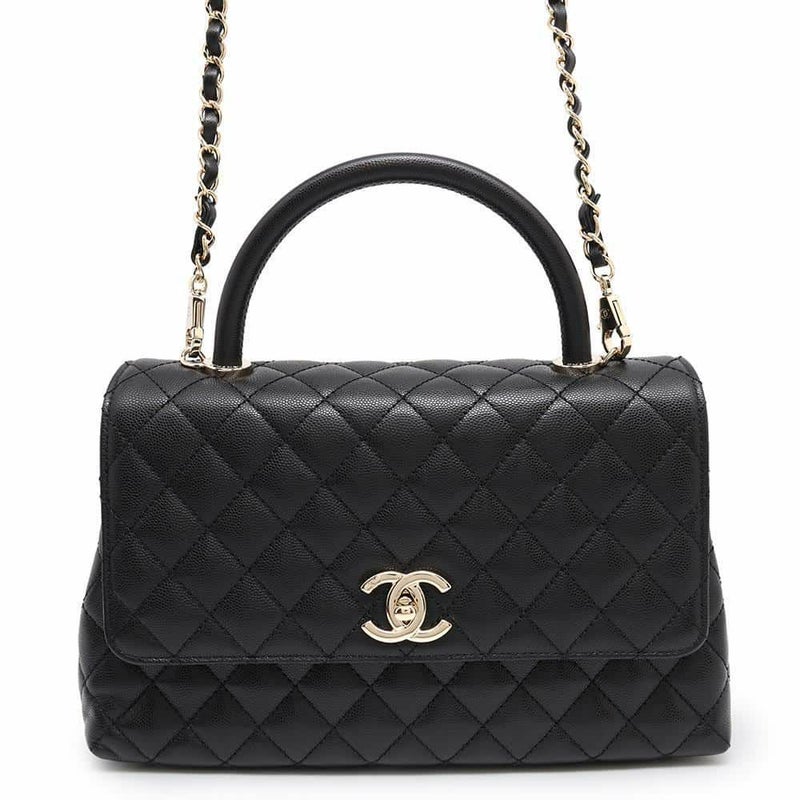 シャネル ハンドバッグ マトラッセ ココマーク ハンドル フラップ キャビアスキン A92991 2way 黒