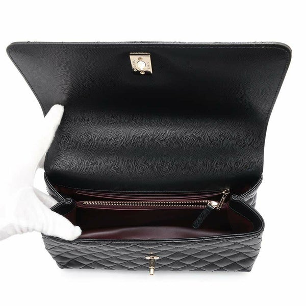 シャネル ハンドバッグ マトラッセ ココマーク ハンドル フラップ キャビアスキン A92991 2way 黒