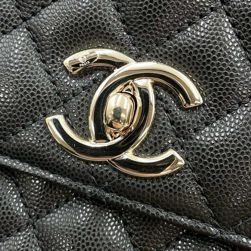 シャネル ハンドバッグ マトラッセ ココマーク ハンドル フラップ キャビアスキン A92991 2way 黒