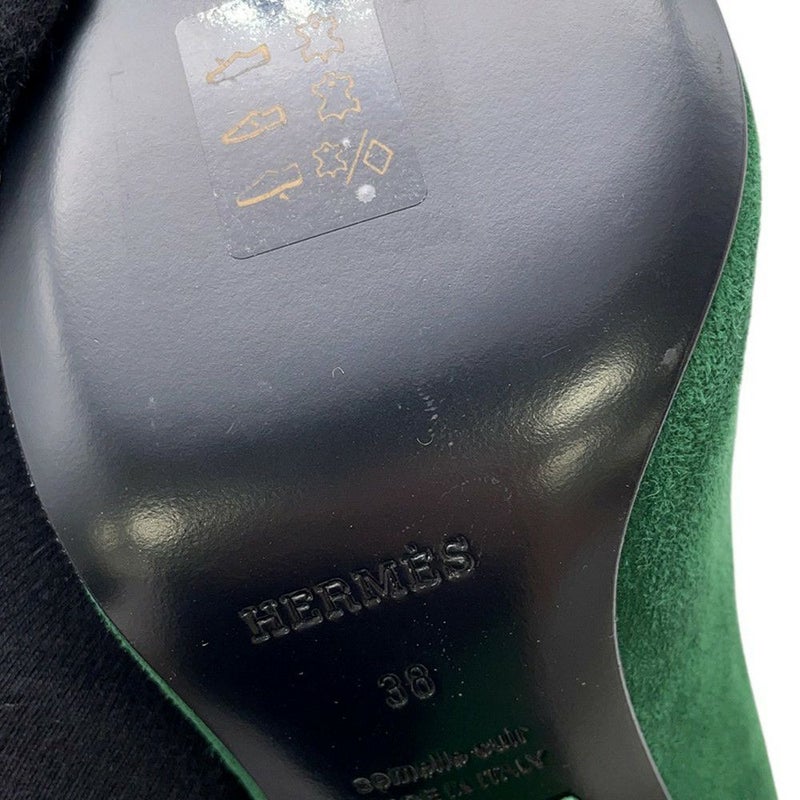 エルメス パンプス ファタル85 グリーン スエード レディースサイズ38 HERMES 靴