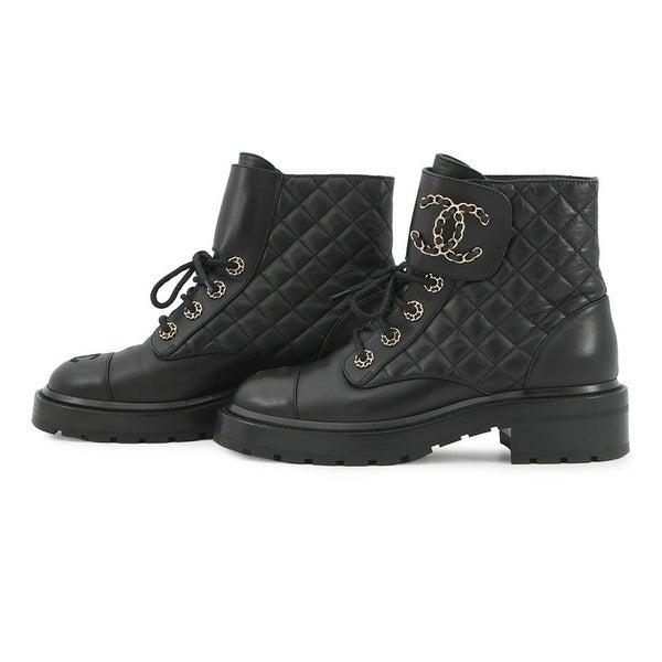 シャネル ショートブーツ マトラッセ ココマーク CHANEL19 レザー レディースサイズ37 1/2C G36424 CHANEL 靴 黒