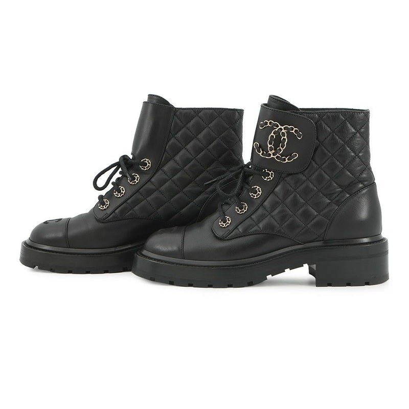 シャネル ショートブーツ マトラッセ ココマーク CHANEL19 レザー レディースサイズ37 1/2C G36424 CHANEL 靴 黒