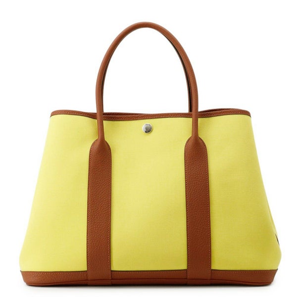 エルメス トートバッグ ガーデンパーティPM ライム/ブラウン/シルバー金具 トワルオフィシエ/ネゴンダ U刻印