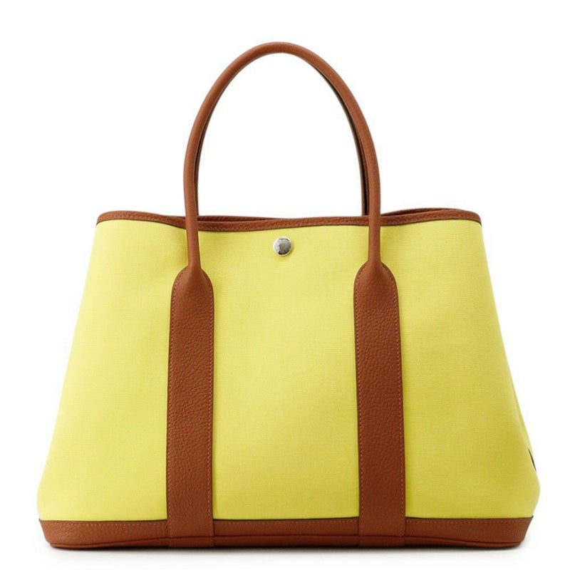 エルメス トートバッグ ガーデンパーティPM ライム/ブラウン/シルバー金具 トワルオフィシエ/ネゴンダ U刻印