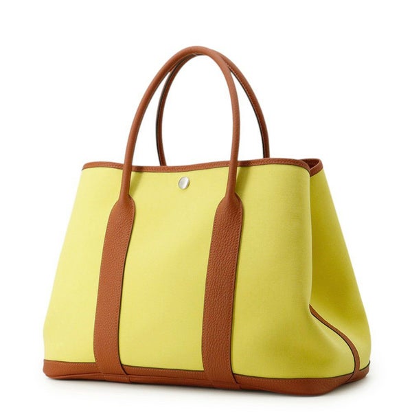 エルメス トートバッグ ガーデンパーティPM ライム/ブラウン/シルバー金具 トワルオフィシエ/ネゴンダ U刻印