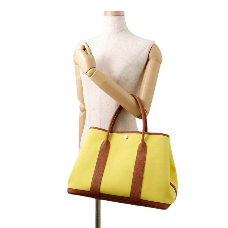 エルメス トートバッグ ガーデンパーティPM ライム/ブラウン/シルバー金具 トワルオフィシエ/ネゴンダ U刻印