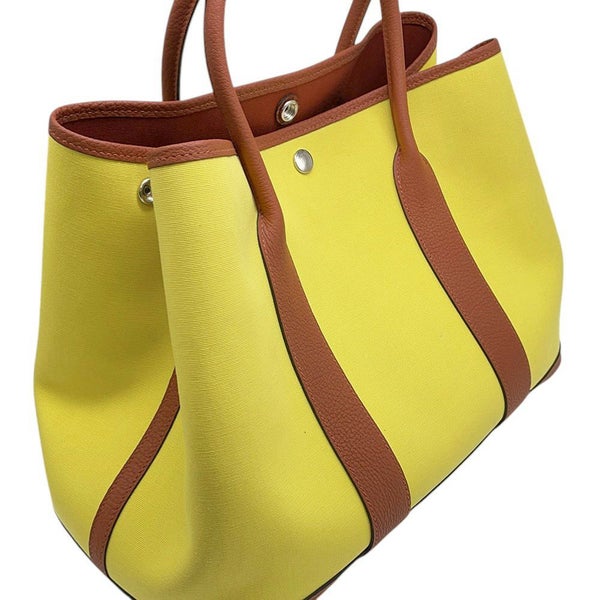 エルメス トートバッグ ガーデンパーティPM ライム/ブラウン/シルバー金具 トワルオフィシエ/ネゴンダ U刻印