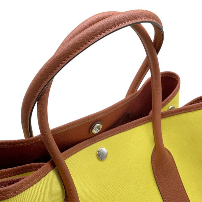 エルメス トートバッグ ガーデンパーティPM ライム/ブラウン/シルバー金具 トワルオフィシエ/ネゴンダ U刻印