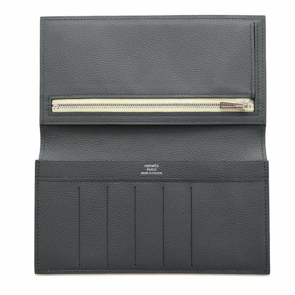 エルメス 二つ折り長財布 シチズンツイル ロング グリミスティ/シルバー金具 エバーカラー W刻印 財布