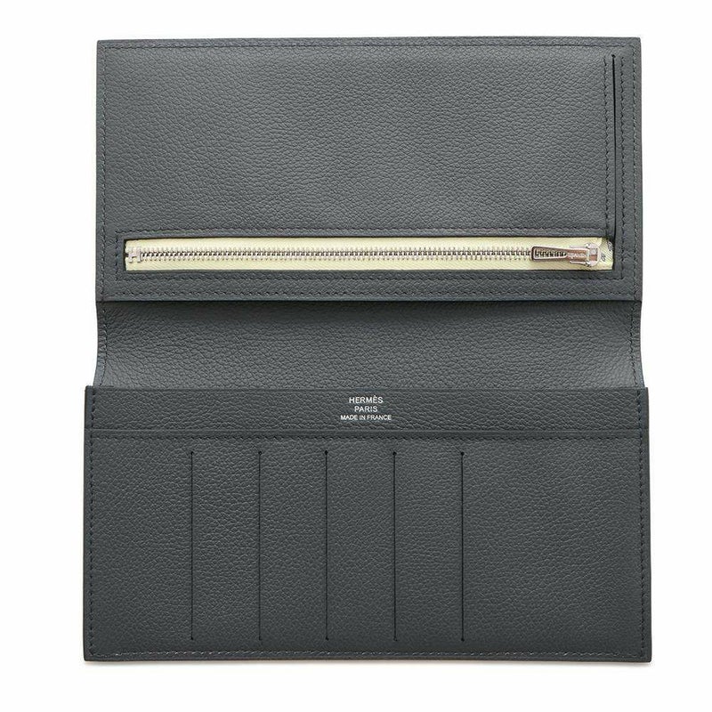 エルメス 二つ折り長財布 シチズンツイル ロング グリミスティ/シルバー金具 エバーカラー W刻印 財布