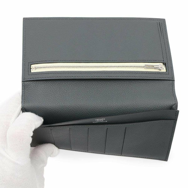 エルメス 二つ折り長財布 シチズンツイル ロング グリミスティ/シルバー金具 エバーカラー W刻印 財布