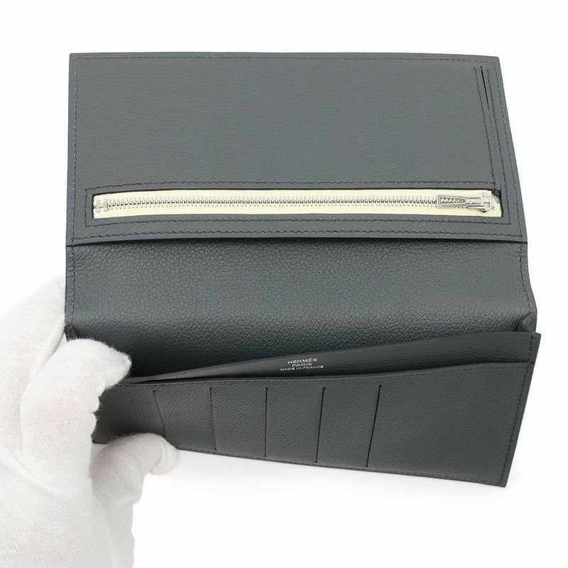 エルメス 二つ折り長財布 シチズンツイル ロング グリミスティ/シルバー金具 エバーカラー W刻印 財布