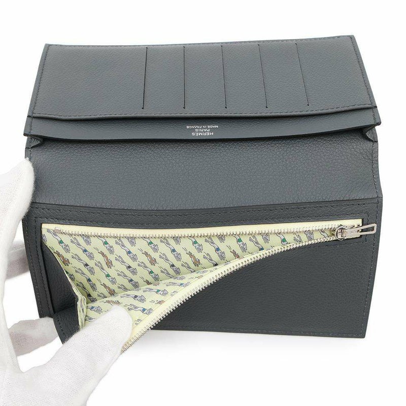 エルメス 二つ折り長財布 シチズンツイル ロング グリミスティ/シルバー金具 エバーカラー W刻印 財布