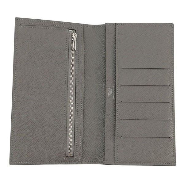 エルメス 二つ折り長財布 シチズンツイル ロング シルクイン グリメイヤー/シルバー金具 エプソン U刻印 メンズ 財布