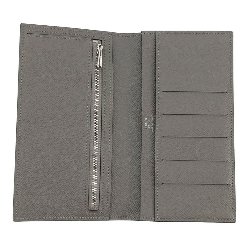 エルメス 二つ折り長財布 シチズンツイル ロング シルクイン グリメイヤー/シルバー金具 エプソン U刻印 メンズ 財布