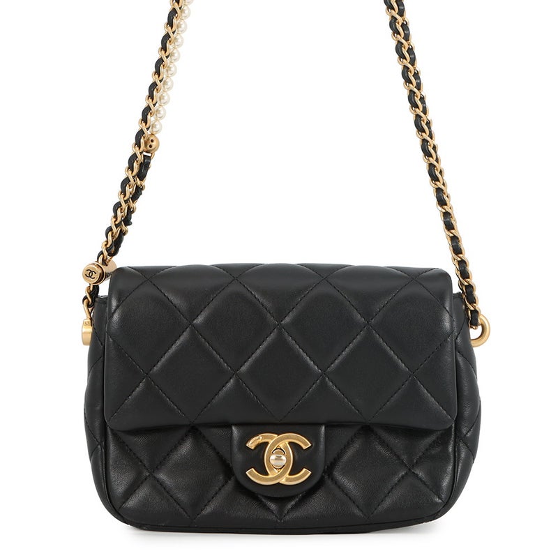 シャネル チェーンショルダーバッグ ミニマトラッセ フェイクパール ラムスキン AS2855 CHANEL バッグ 2ｗay 黒