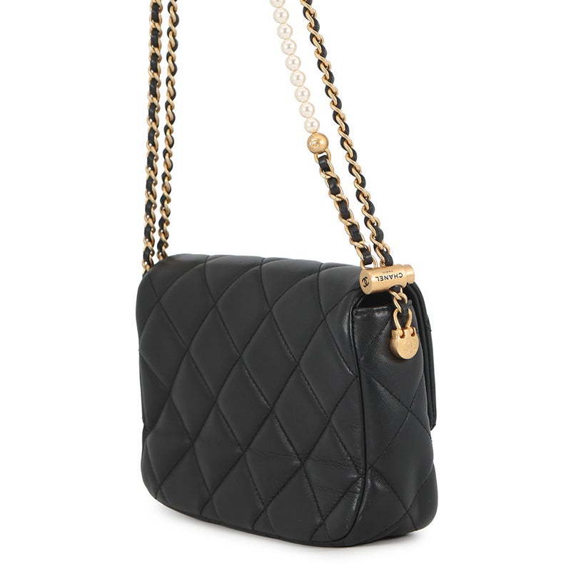 シャネル チェーンショルダーバッグ ミニマトラッセ フェイクパール ラムスキン AS2855 CHANEL バッグ 2ｗay 黒