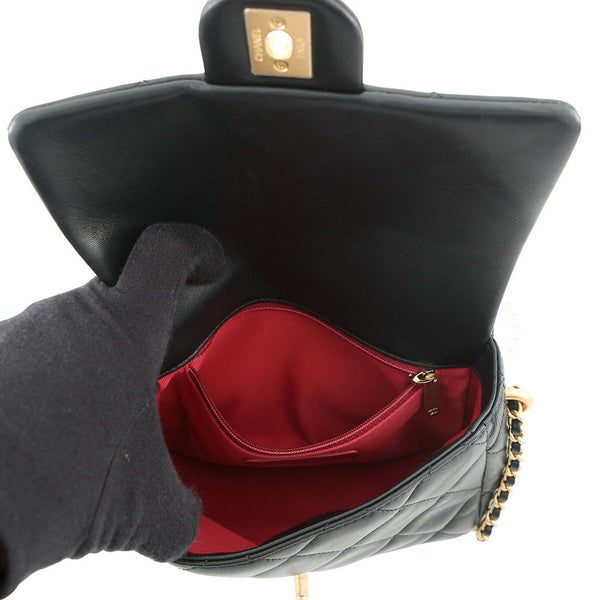 シャネル チェーンショルダーバッグ ミニマトラッセ フェイクパール ラムスキン AS2855 CHANEL バッグ 2ｗay 黒