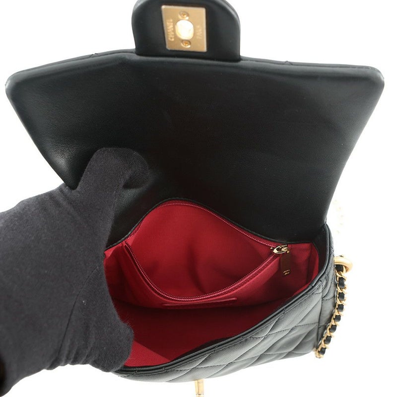 シャネル チェーンショルダーバッグ ミニマトラッセ フェイクパール ラムスキン AS2855 CHANEL バッグ 2ｗay 黒