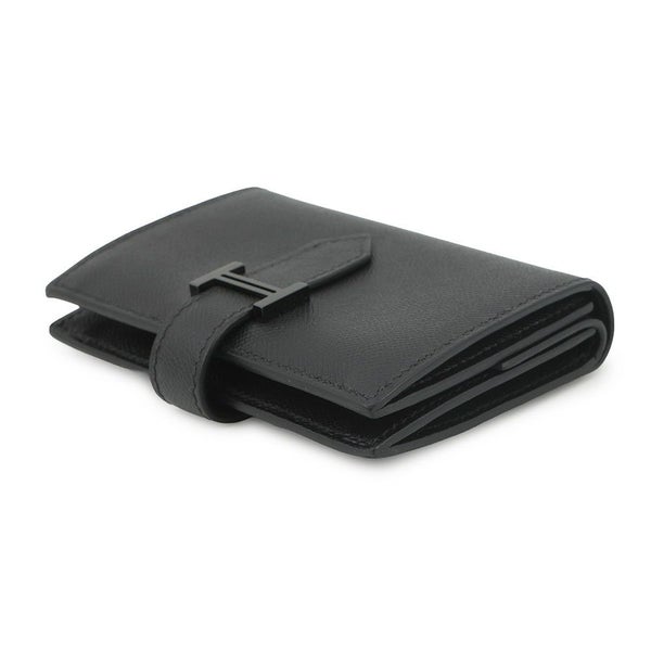 エルメス カードケース ベアン ミニ 小銭入れ付き モノクローム ブラック/ブラック金具 ヴォーマダム K刻印 黒