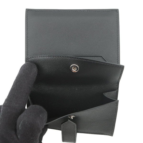 エルメス カードケース ベアン ミニ 小銭入れ付き モノクローム ブラック/ブラック金具 ヴォーマダム K刻印 黒