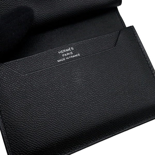 エルメス カードケース ベアン ミニ 小銭入れ付き モノクローム ブラック/ブラック金具 ヴォーマダム K刻印 黒