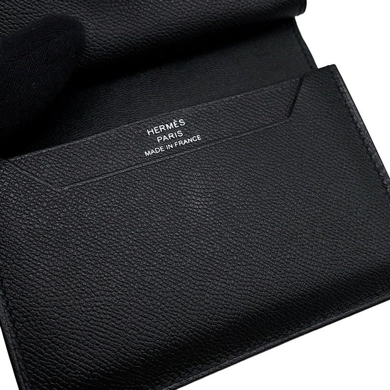 エルメス カードケース ベアン ミニ 小銭入れ付き モノクローム ブラック/ブラック金具 ヴォーマダム K刻印 黒