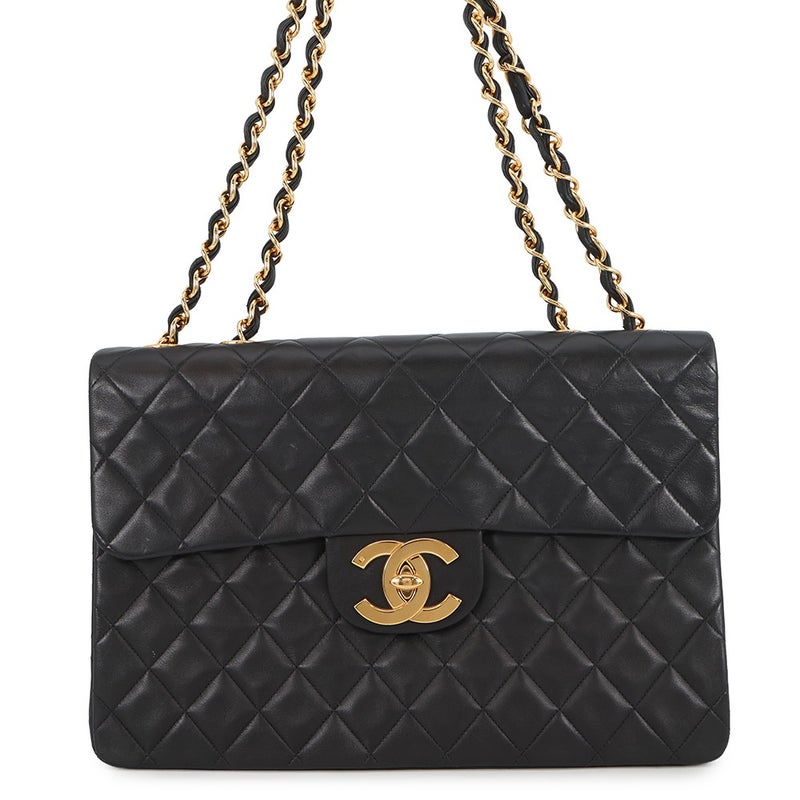 シャネル チェーンショルダーバッグ デカマトラッセ ココマーク シングルフラップ ラムスキン A01094 CHANEL 黒