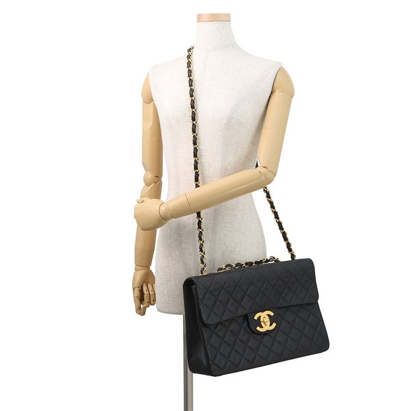 シャネル チェーンショルダーバッグ デカマトラッセ ココマーク シングルフラップ ラムスキン A01094 CHANEL 黒