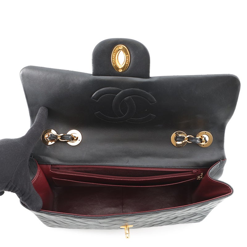 シャネル チェーンショルダーバッグ デカマトラッセ ココマーク シングルフラップ ラムスキン A01094 CHANEL 黒