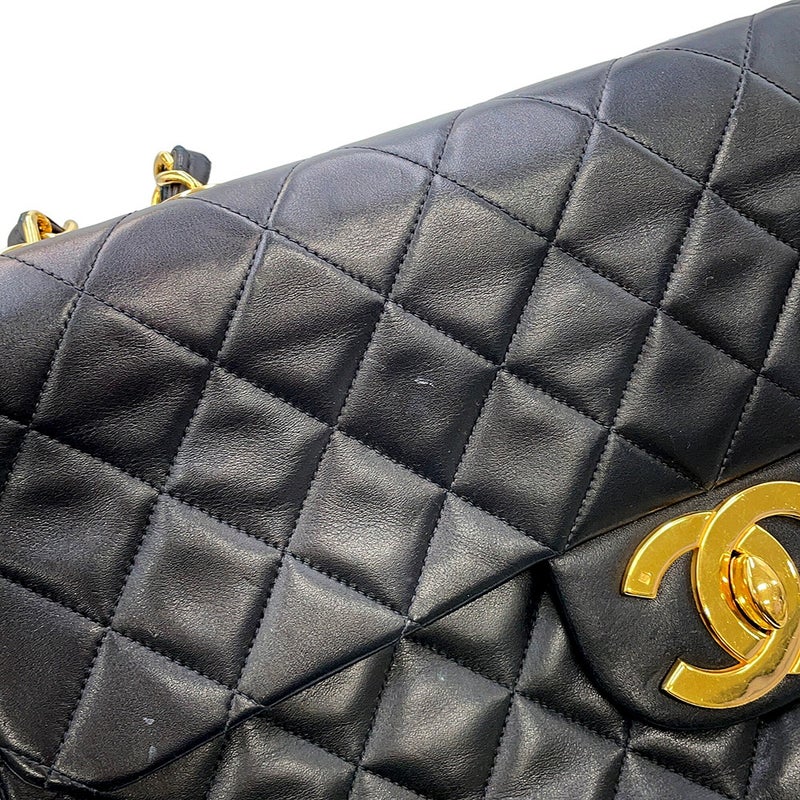 シャネル チェーンショルダーバッグ デカマトラッセ ココマーク シングルフラップ ラムスキン A01094 CHANEL 黒