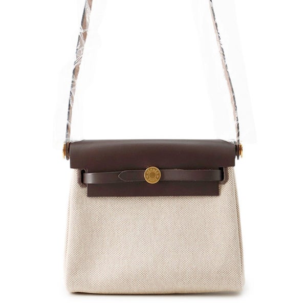 エルメス ショルダーバッグ エールバッグジップ ミニ エベンヌ/エクリュ/ゴールド金具 トワルアッシュ/ヴァッシュハンター K刻印