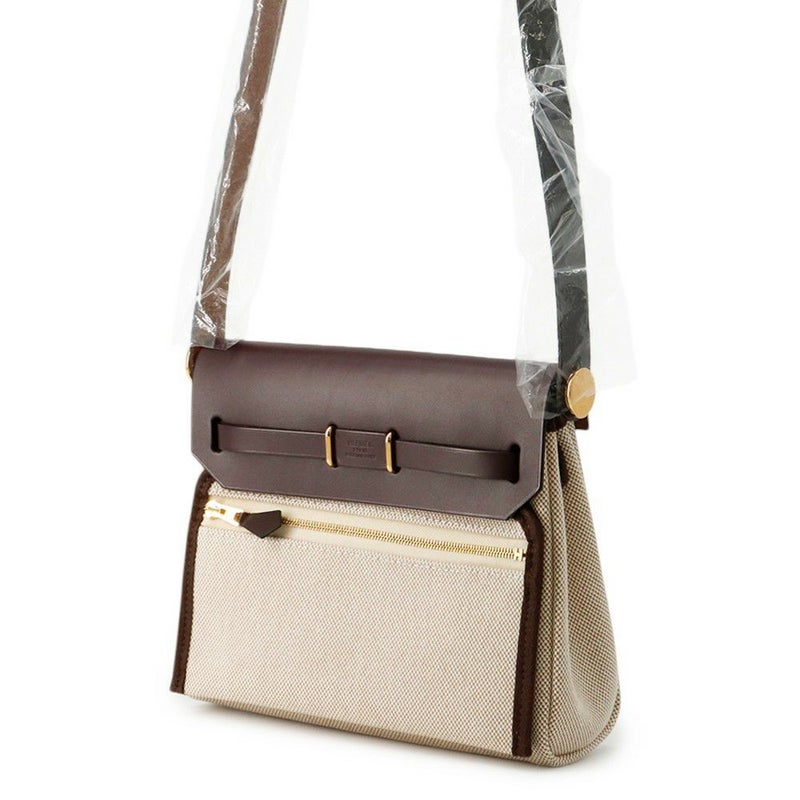 エルメス ショルダーバッグ エールバッグジップ ミニ エベンヌ/エクリュ/ゴールド金具 トワルアッシュ/ヴァッシュハンター K刻印