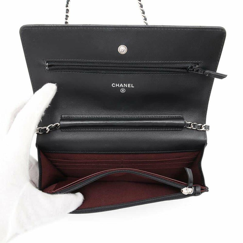 シャネル チェーンウォレット マトラッセ ココマーク ラムスキン キルティング A33814 CHANEL 財布 黒