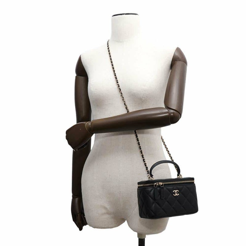 シャネル チェーンショルダーバッグ マトラッセ ココマーク ヴァニティケース ラムスキン AP2199 CHANEL ポーチ 黒