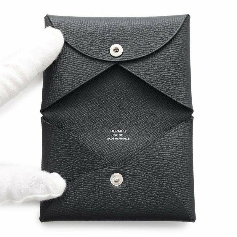 エルメス カードケース カルヴィ ブラック エプソン W刻印 HERMES 名刺入れ 黒
