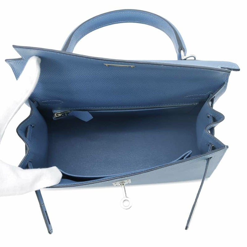 エルメス ハンドバッグ ケリー25 外縫い アズール/シルバー金具 エプソン C刻印 HERMES 2wayショルダー