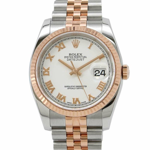 ロレックス デイトジャスト SS/K18PG ランダムシリアル ルーレット 116231 ROLEX 腕時計 白文字盤 ローマン