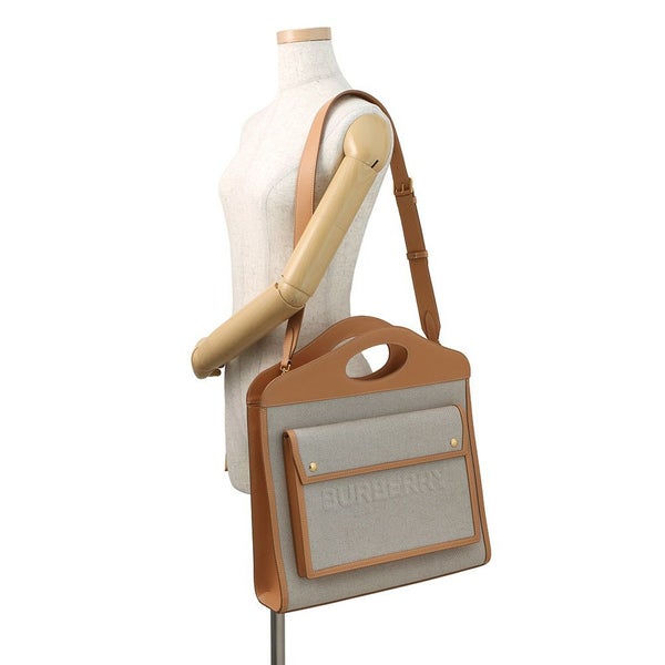 バーバリー ハンドバッグ ミディアム ポケットバッグ キャンバス レザー 8039070 BURBERRY 2way