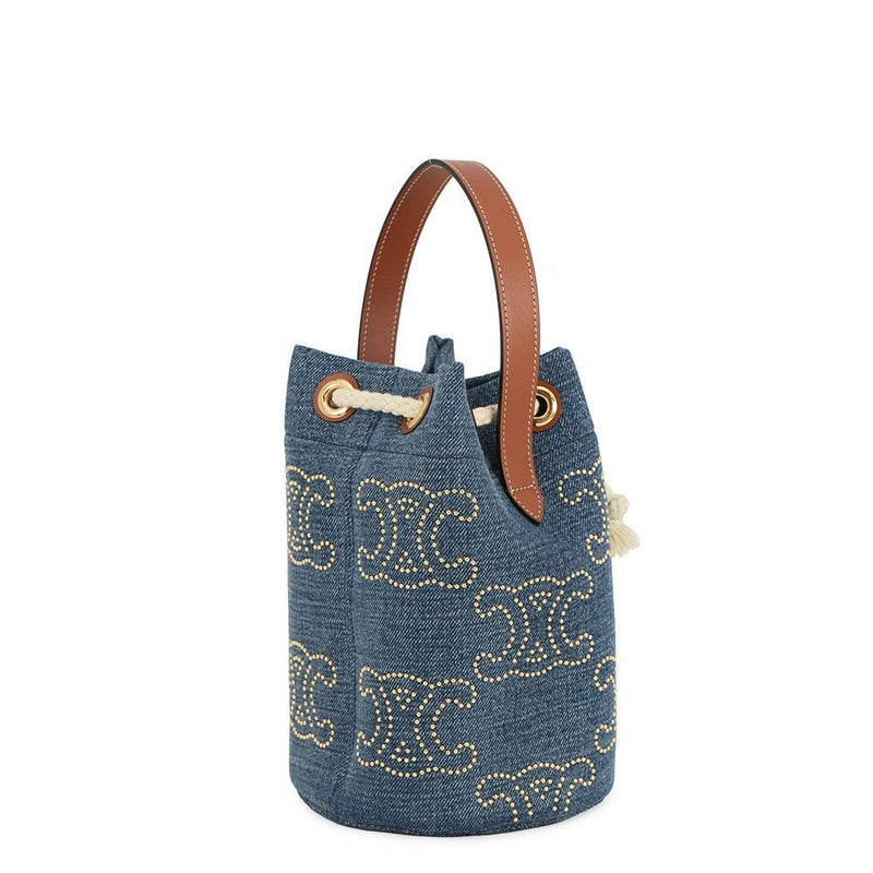 セリーヌ ショルダーバッグ トリオンフ ティーンドローストリング デニム レザー 196532 CELINE