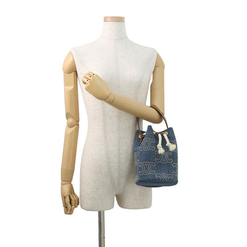 セリーヌ ショルダーバッグ トリオンフ ティーンドローストリング デニム レザー 196532 CELINE