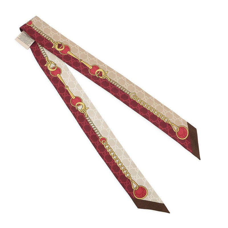 グッチ スカーフ GG チェーン ホースビット プリント シルクツイル リボン シルク 774819 3G001 GUCCI
